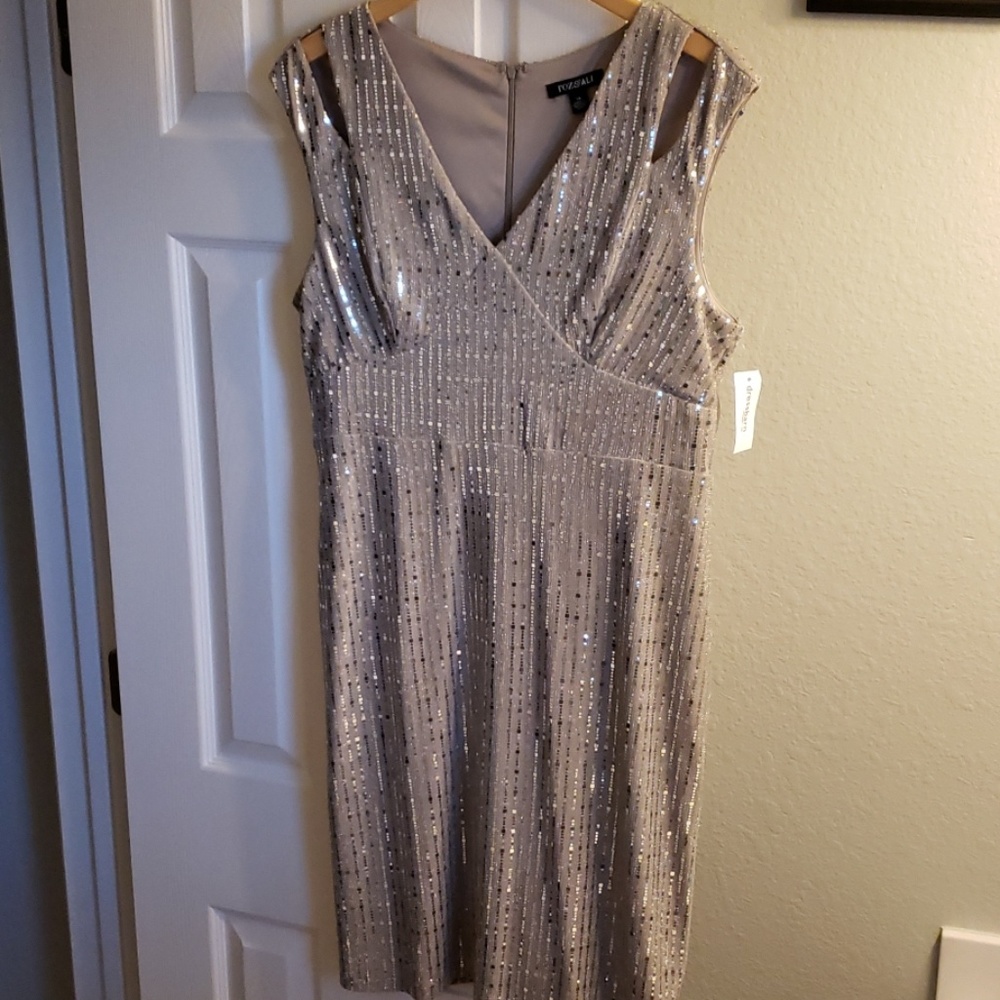 NWT Roz & Ali Beige Sequin dress